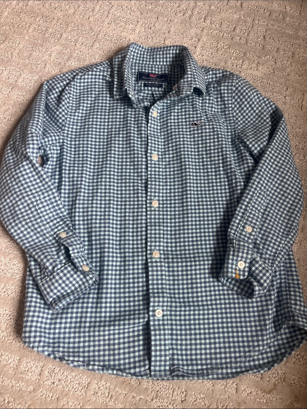 Vineyard Vines Light Blue and White Gingham Button-Down Shirt | Boys 6/7
